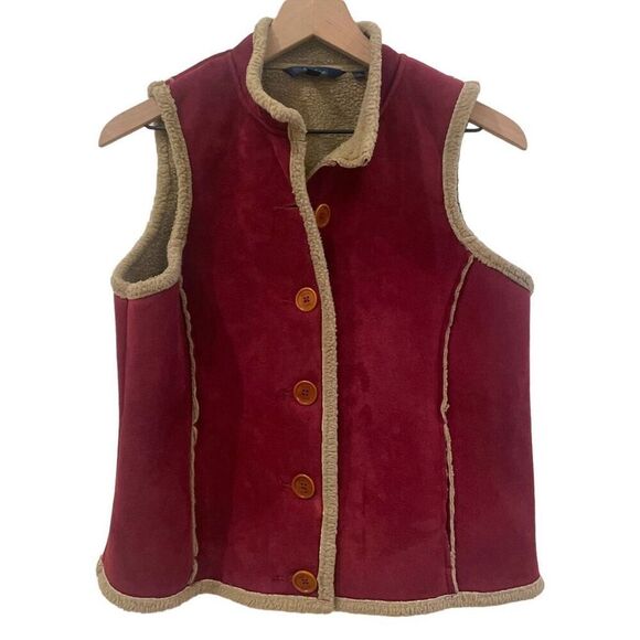 Boden Jackets & Blazers - Boden Womens Burgundy Faux Shearling Suede Vest Gilet Wine Red Small Cozy‎